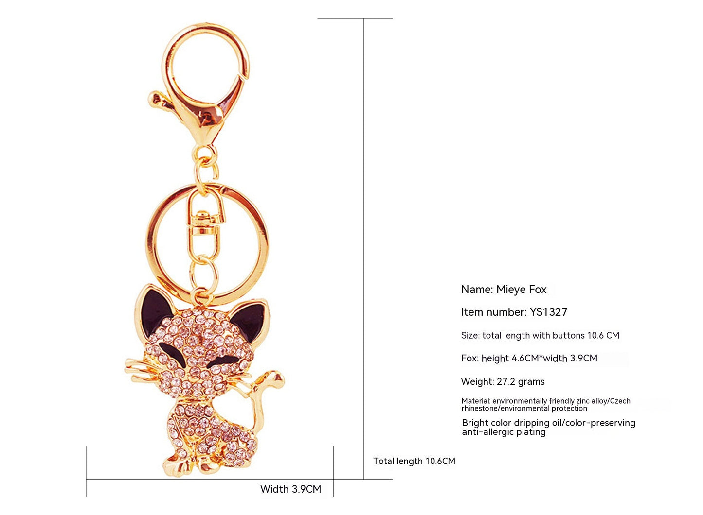 Squinting Cute Fox Animal Alloy Key Ring Accessories Pendant Key Chain