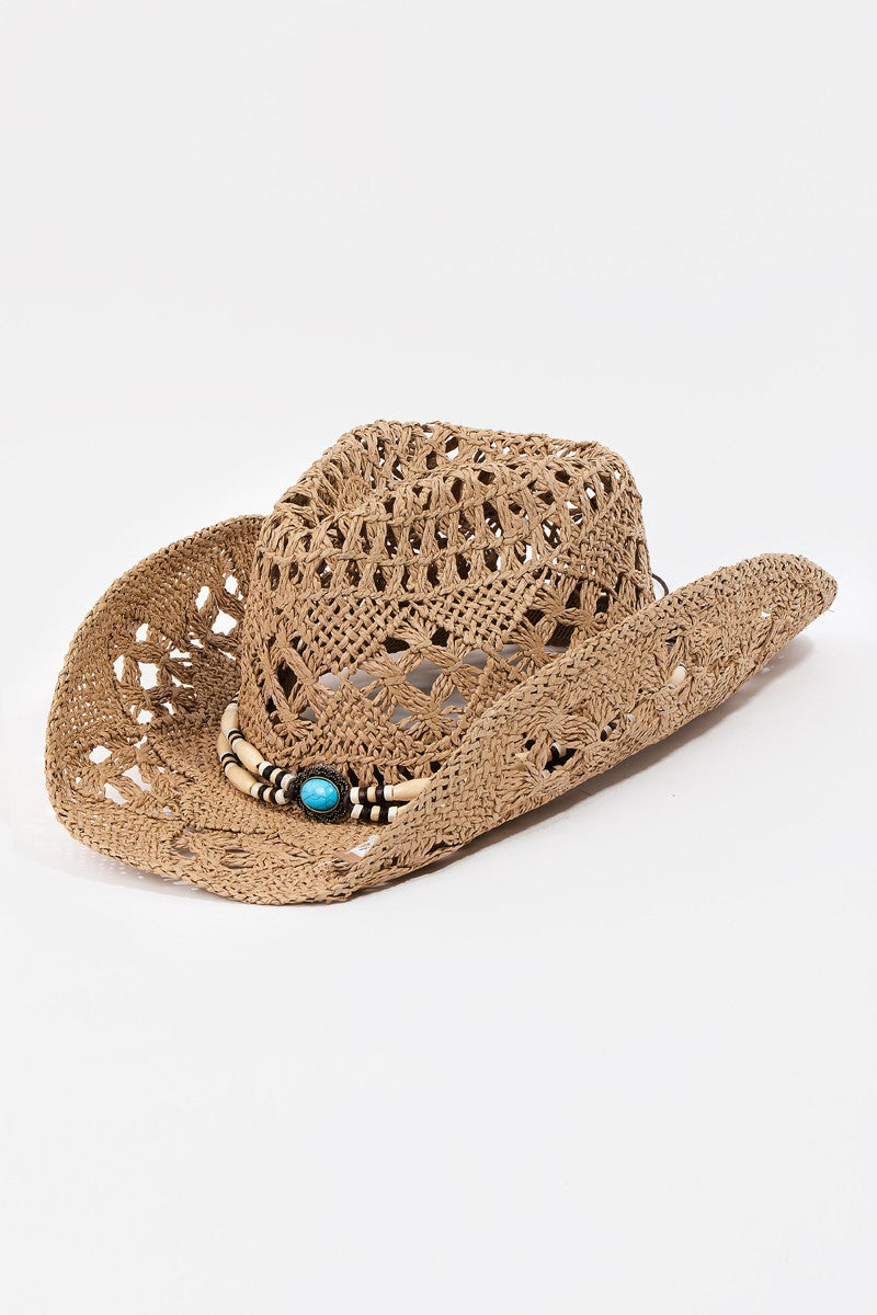 Fame Cutout Strap Weave Straw Hat