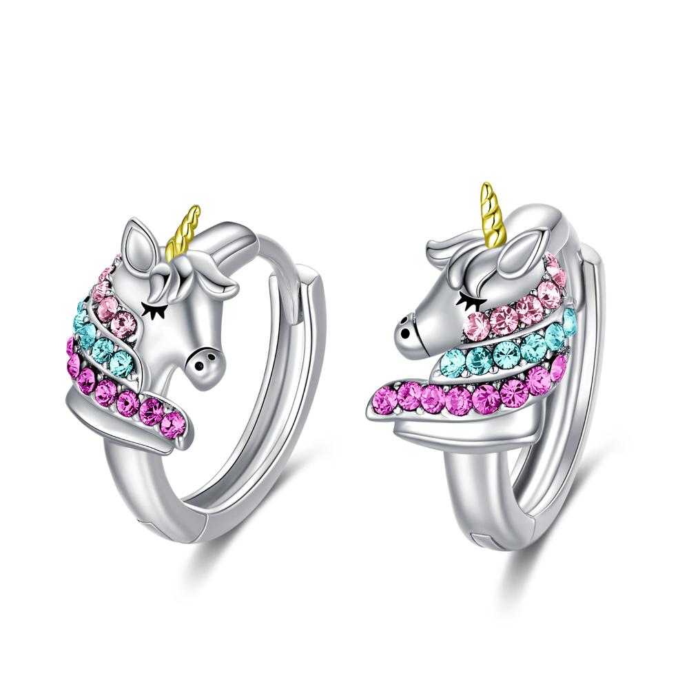 Sterling Silver Unicorn Hoop Earrings