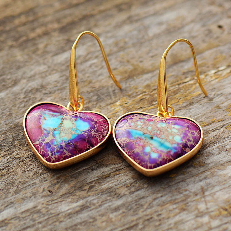 Natural Stone Heart Drop Earrings